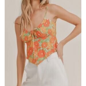 NWT Sadie & sage orange floral bandana bralette  summer crop frill bright M NEW